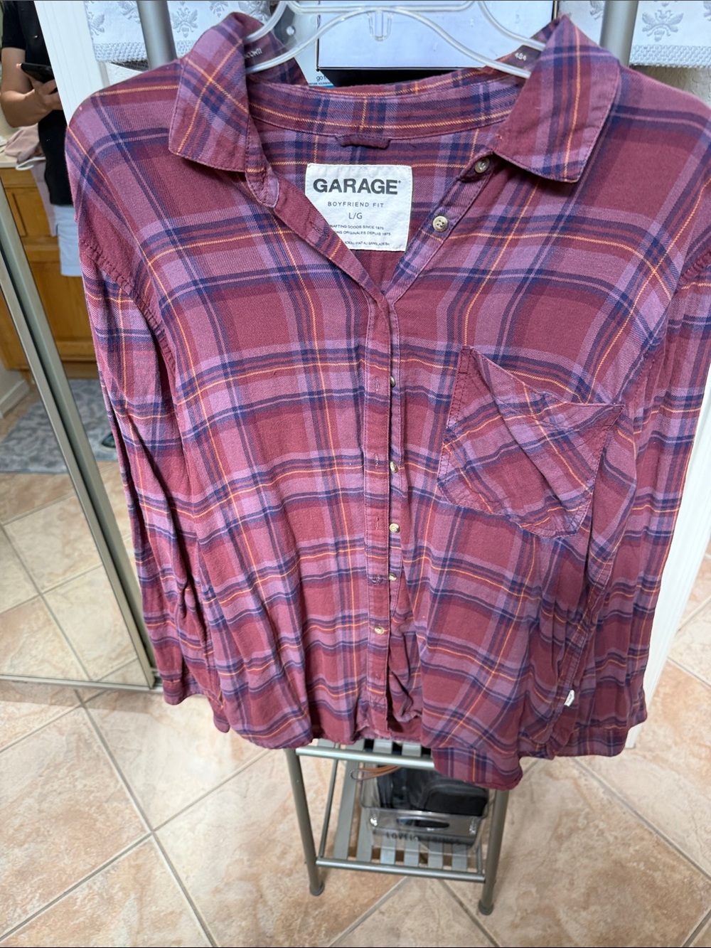 Garage Women's Burgundy Plaid Button-Down Shirt